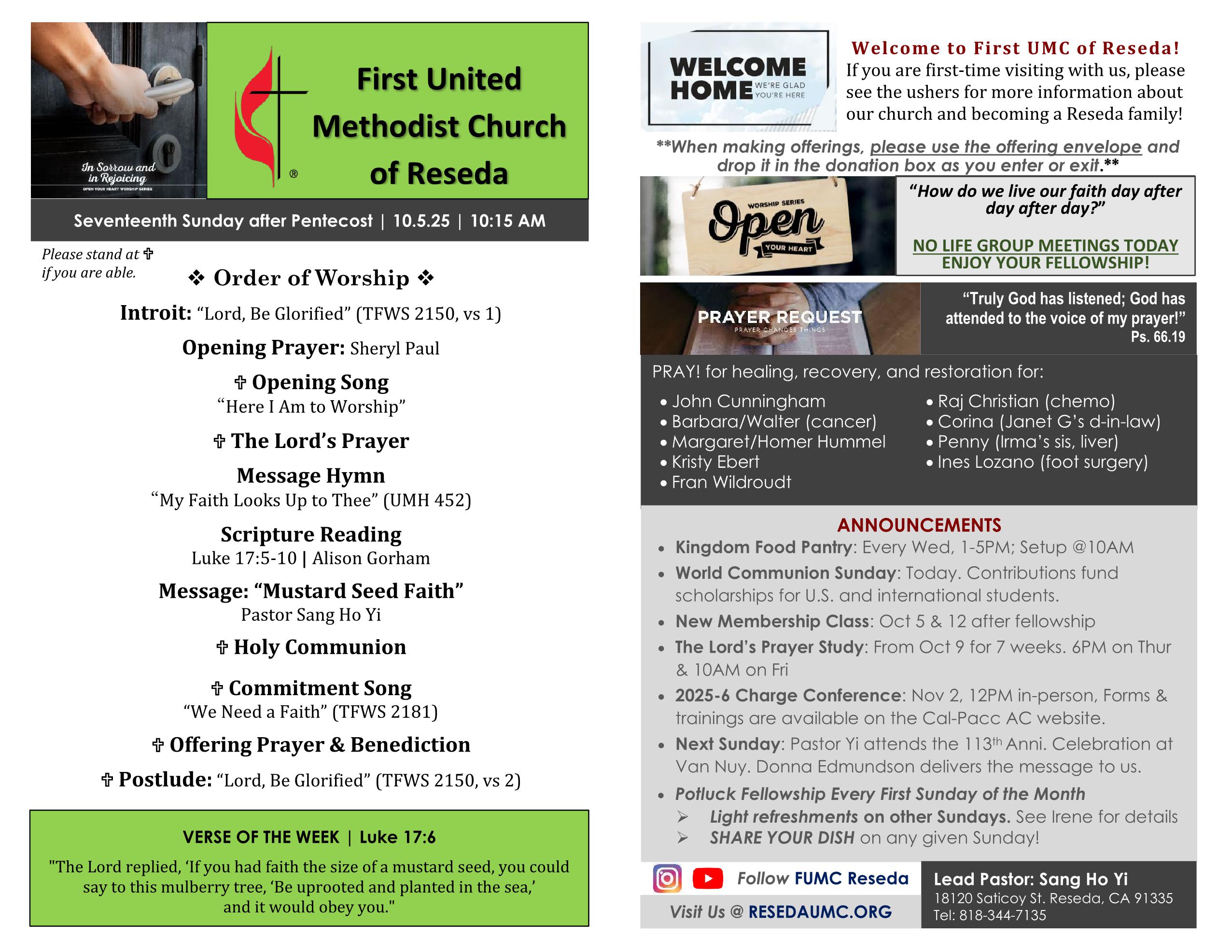 FUMCReseda Bulletin - 2025-1005