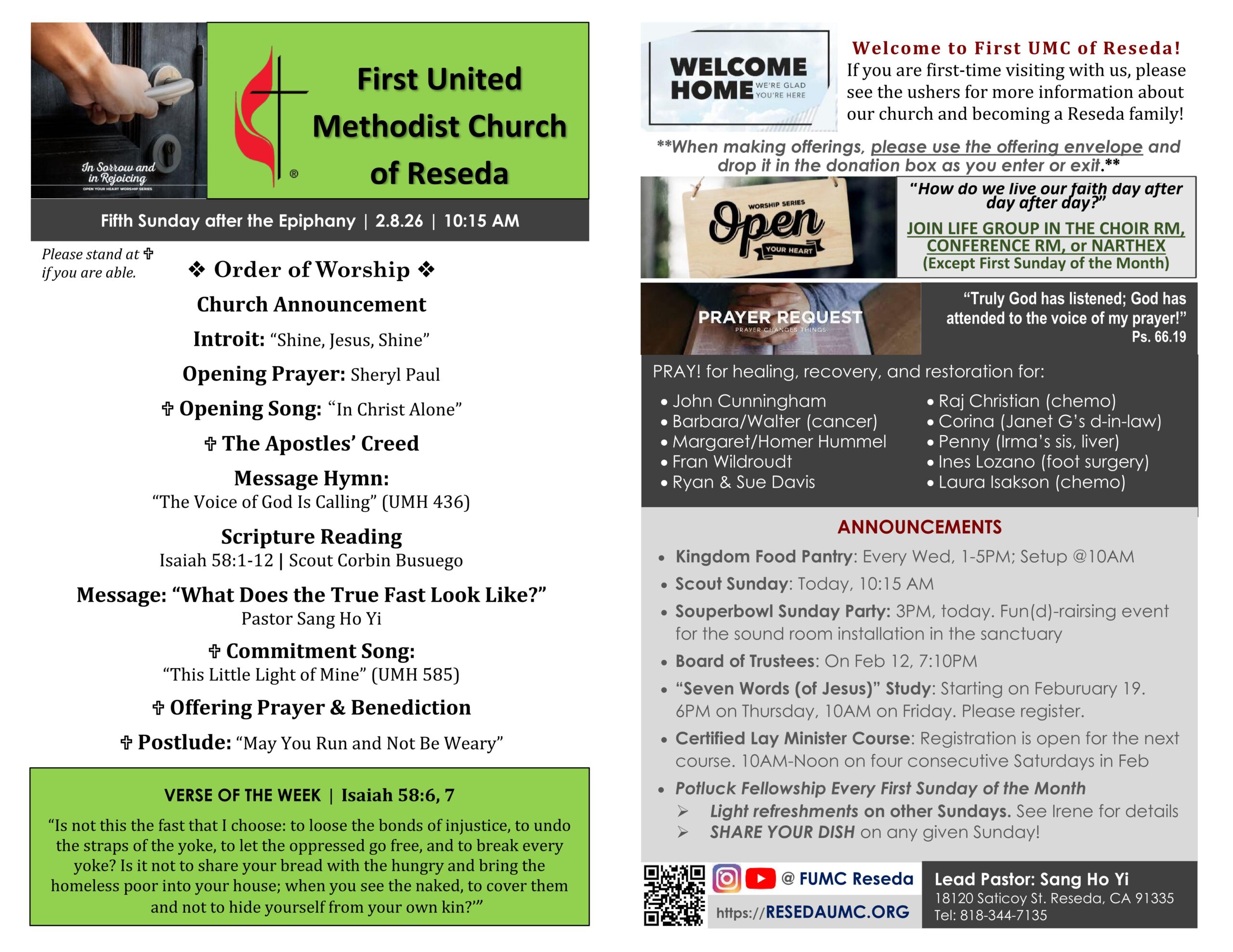 FUMCReseda Bulletin - 2026-0208