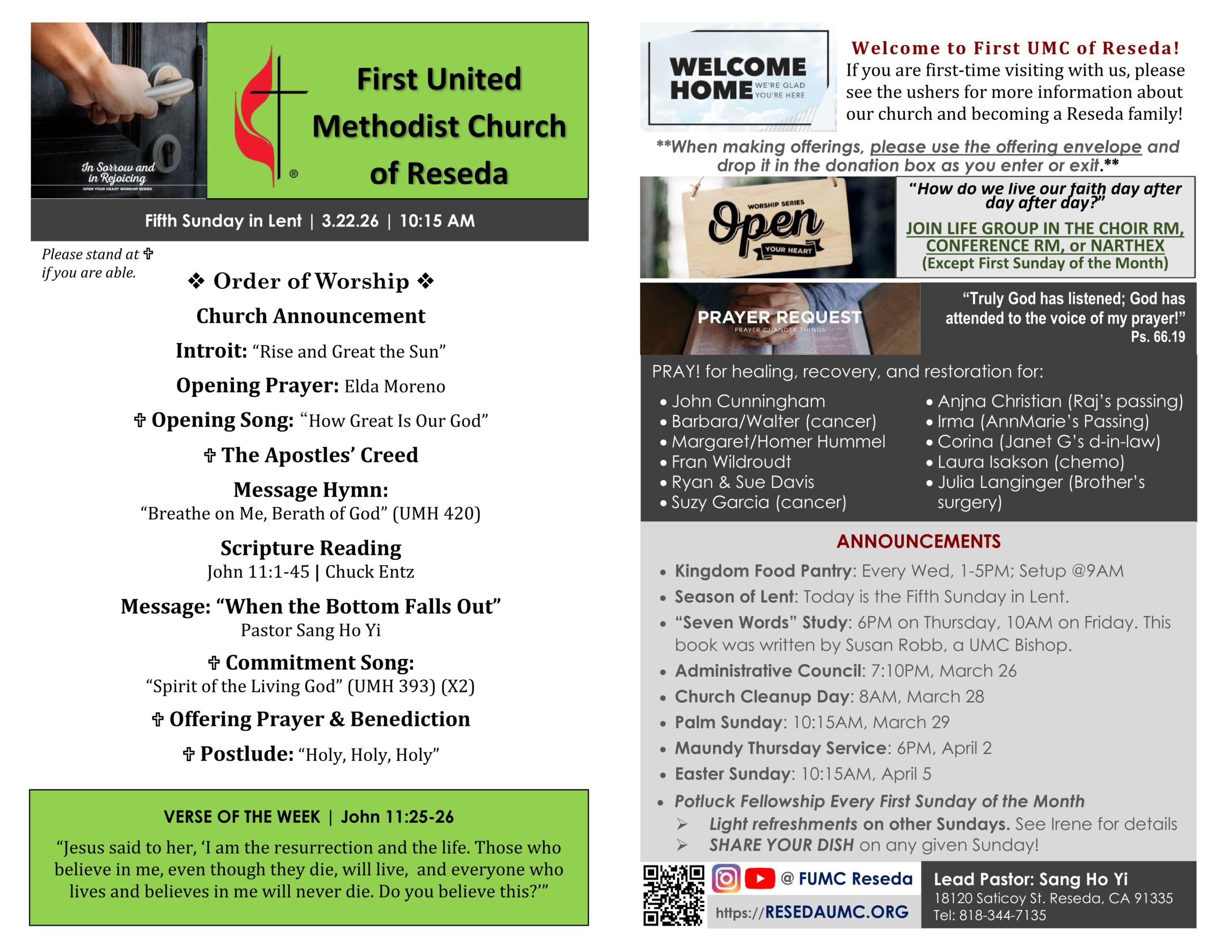 FUMCReseda Bulletin - 2026-0322