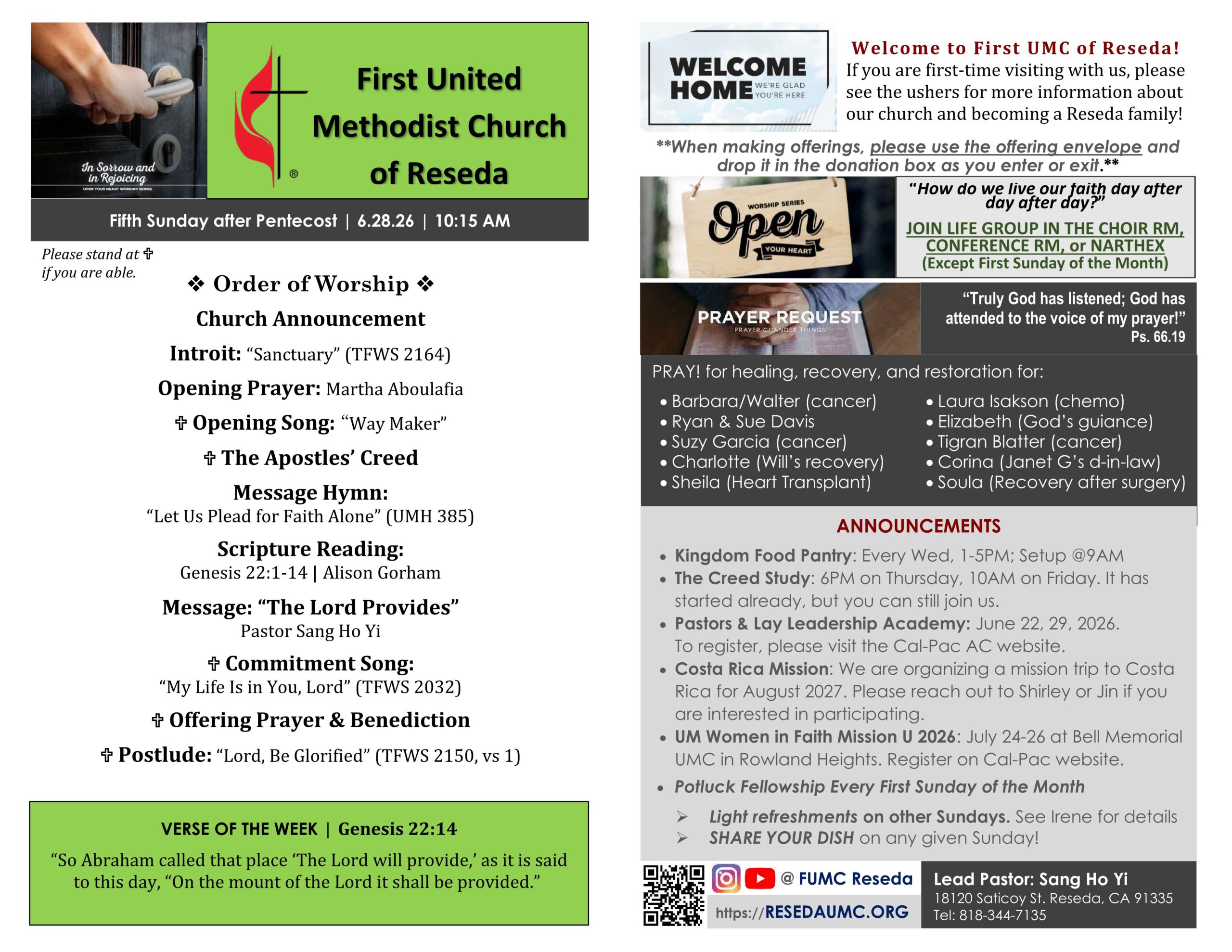 FUMCReseda Bulletin - 2026-0628