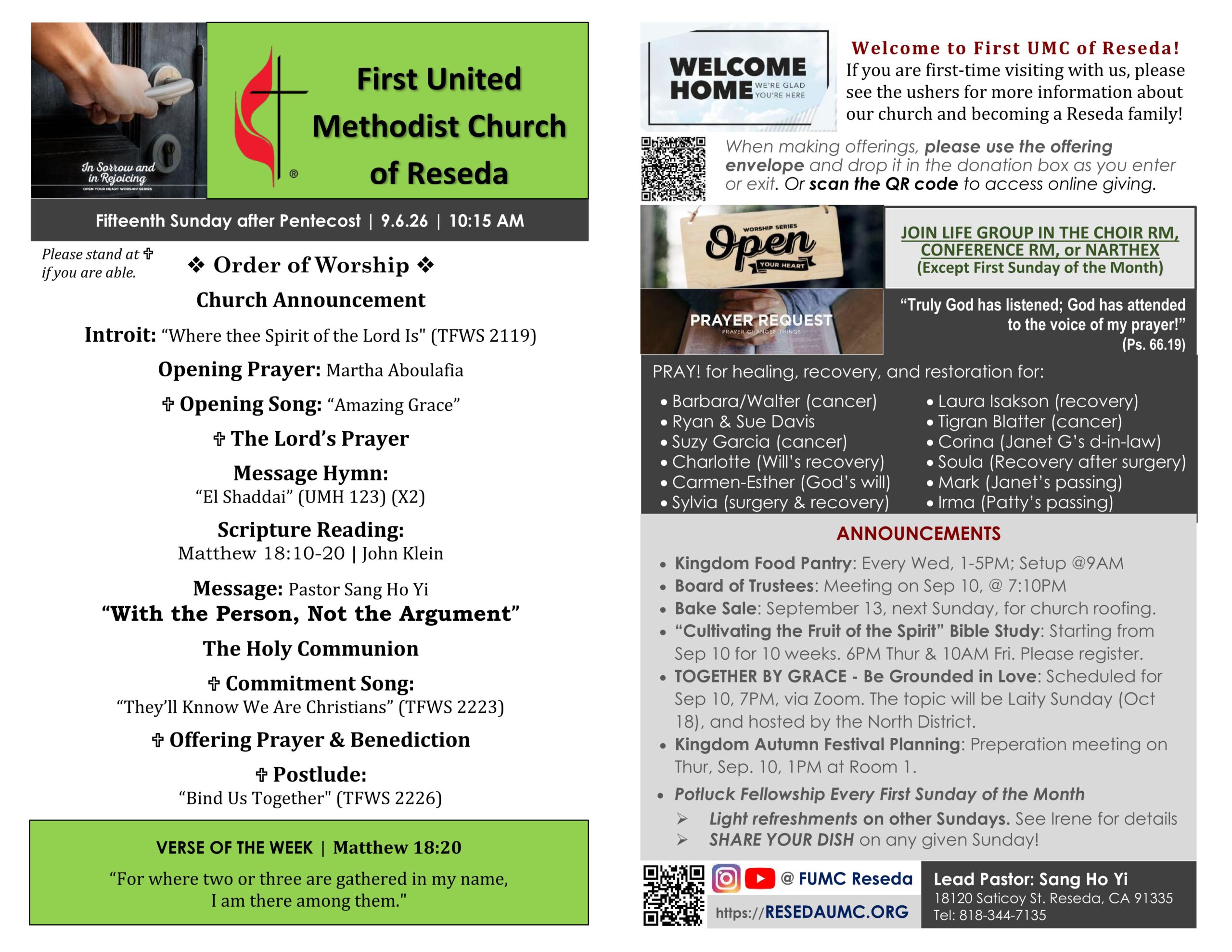 FUMCReseda Bulletin - 2026-0906